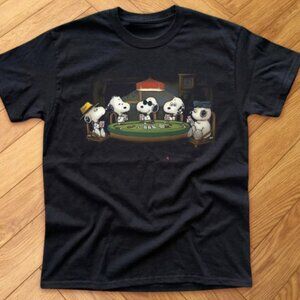 Funny Snoopy Poker Night Graphic T Shirt Black Cartoon Dog Poker Game Tee